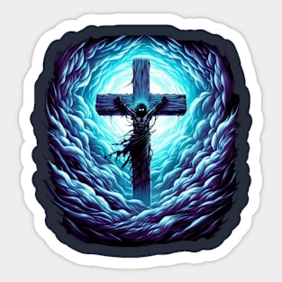 Divine Mercy: Jesus on the Cross Surreal Spiritual Artwork Sticker